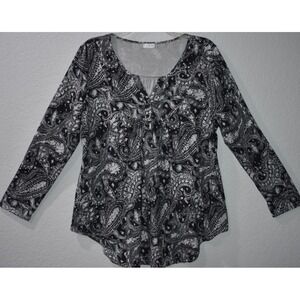 Womens 3XL Top Paisley Floral Peasant Flowy V-Neck Boho 3X Halife Comfy Stretch
